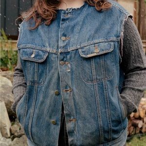 Vintage Distressed Blue Bay Denim Vest with Fleece Lining